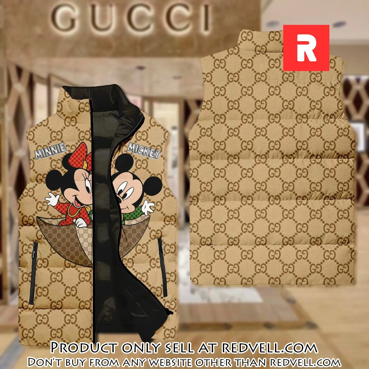 Gucci mickey mouse yellow type 2 luxury brand 3d sleeveless down jacket rv5339209